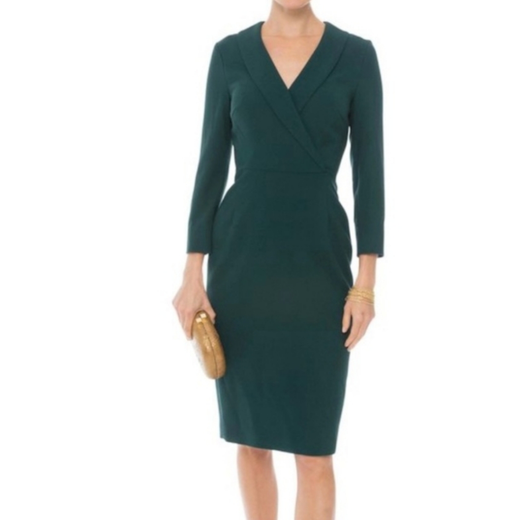 L.K. Bennett Forest Green Collar Tailored Formal Effie Midi Pencil Dress Sz 4